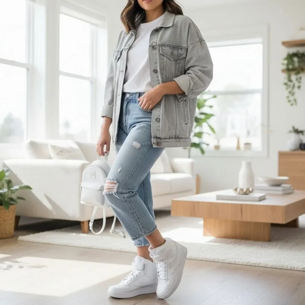 Women's White High-Top Sneakers
